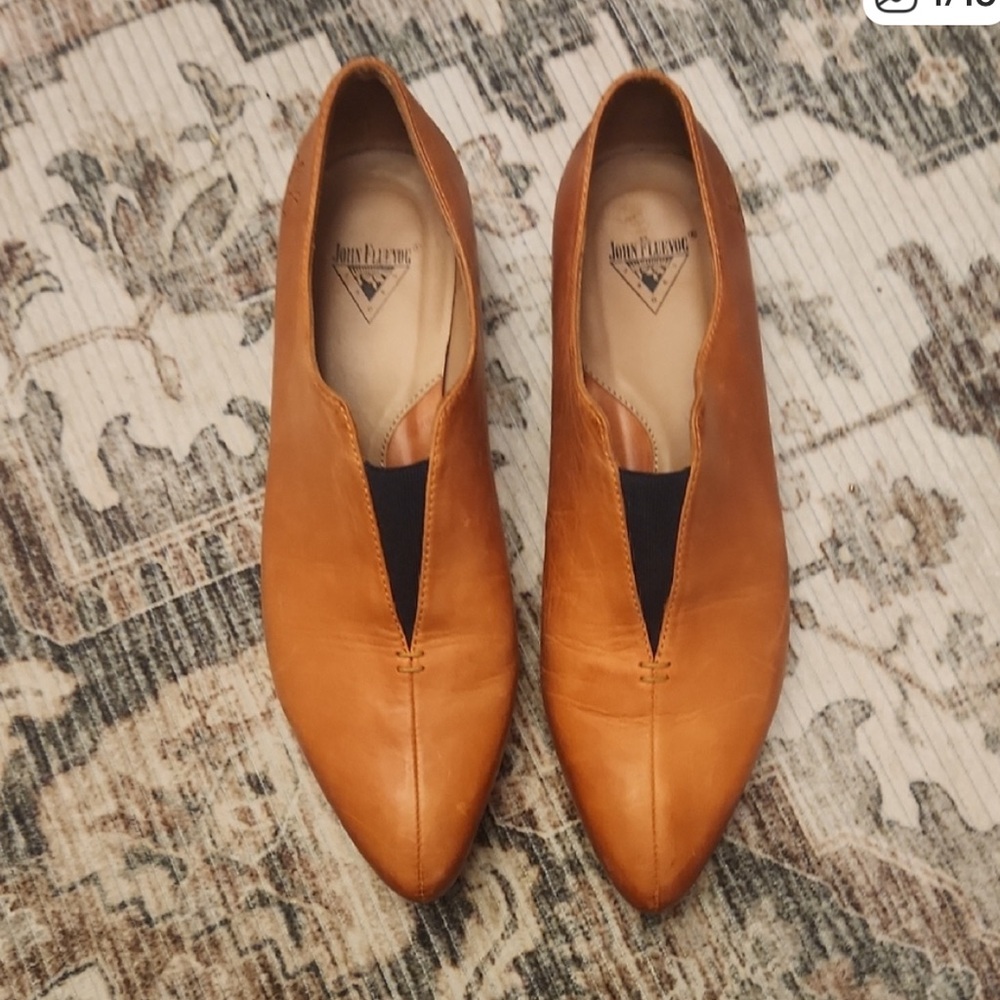 John Fluevog Tan Leather Slip-On Flats discontinued
